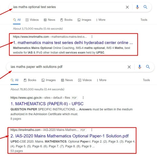 IAS Maths Optional Test Series SEO Work Result for IMS4Maths