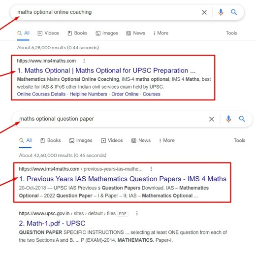 Maths Optional Online Coaching SEO Work Result for IMS4Maths