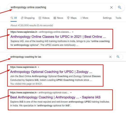 Anthropology Optional Coaching In Delhi SEO Ranking Work Result For Sapiens IAS