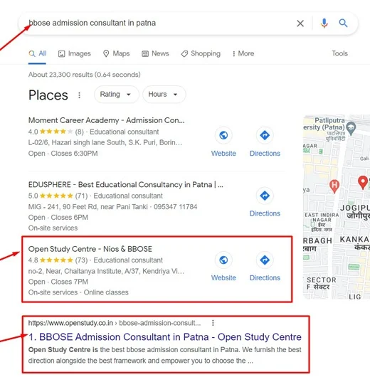 BBOSE Admission Consultant in Patna Local SEO Work Result for Open Study Centre