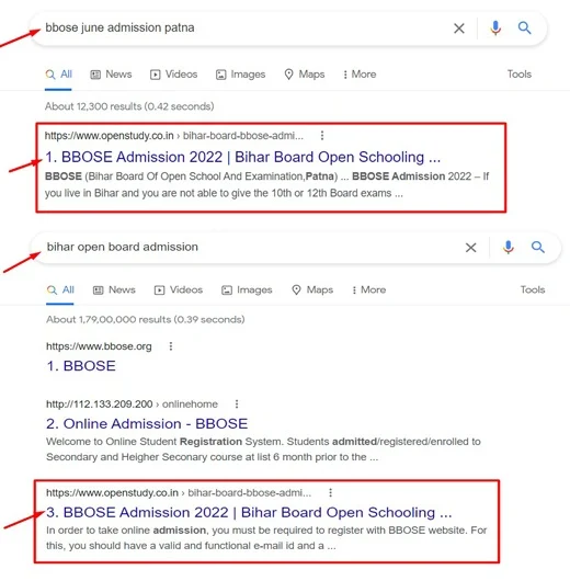 BBOSE June Admission Patna SEO Work Result for Open Study Centre