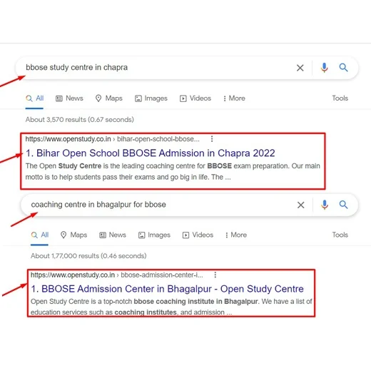 BBOSE Study Centre in Chapra SEO Work Result for Open Study Centre