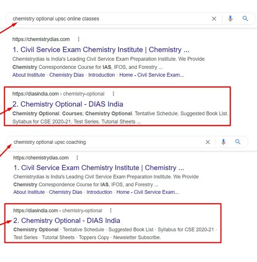 Chemistry Optional Coaching SEO work Ranking Result for DIAS India