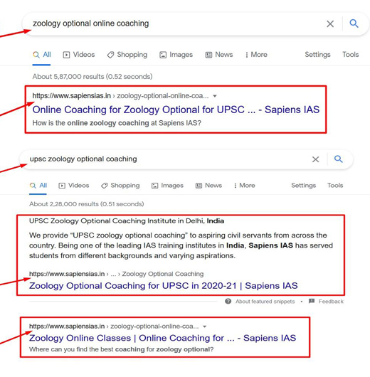 Local SEO Map Ranking Result For Zoology Optional Coaching For Sapiens IAS
