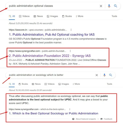 Public Administration Optional Classes SEO Work Result for Synergy IAS Website