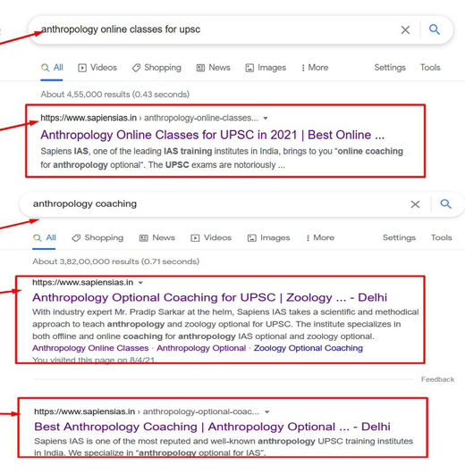 SEO Ranking Work Result For Anthropology Optional Online Coaching For Sapiens IAS