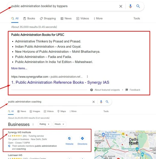 SEO Ranking Work Result for Public Administration Booklist by Toppers for Synergy IAS