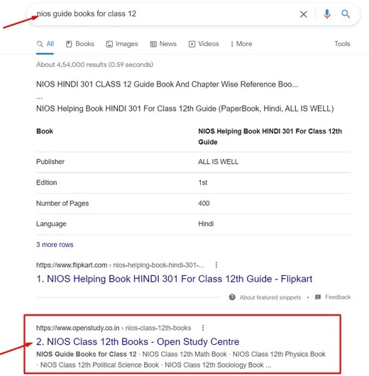 SEO Work Ranking Result for NIOS Guide Books for Class 12 for Open Study Centre