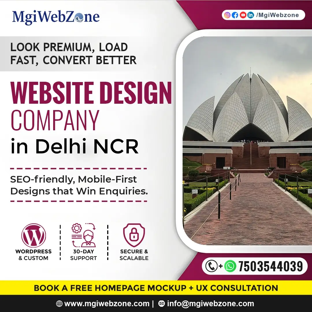 Image showing MgiWebzone’s website design company services in Delhi NCR, creating SEO-friendly, mobile-first, and premium sites that attract enquiries and build brand trust.
